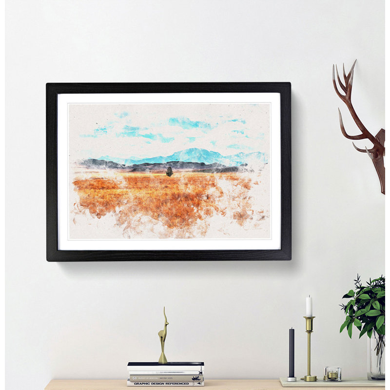 Lone Tree in Montana - Picture Frame Painting Print, 62cm H x 87cm W x 2cm D, Black Framed
