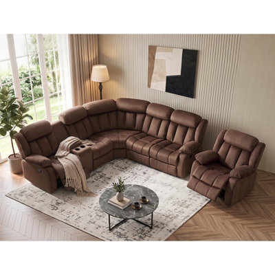 6 - Seater Corner Sectional Sofa With Functional Console & Manual Reclining Chair