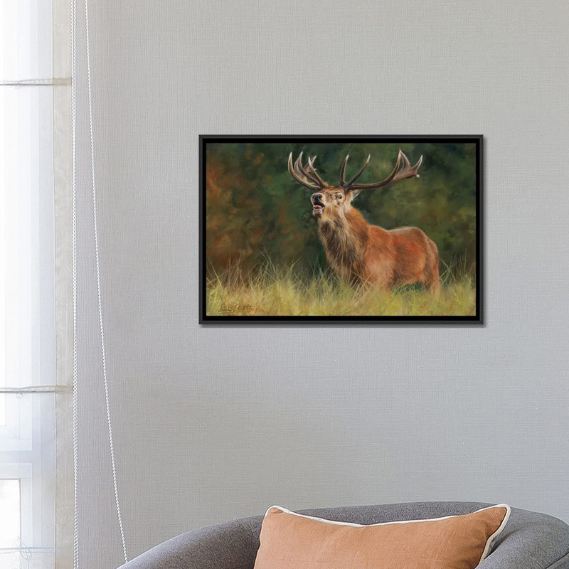 " Red Deer Stag " by David Stribbling, 18" H x 26" W x 1.5" D, Black Framed Canvas, No Mat