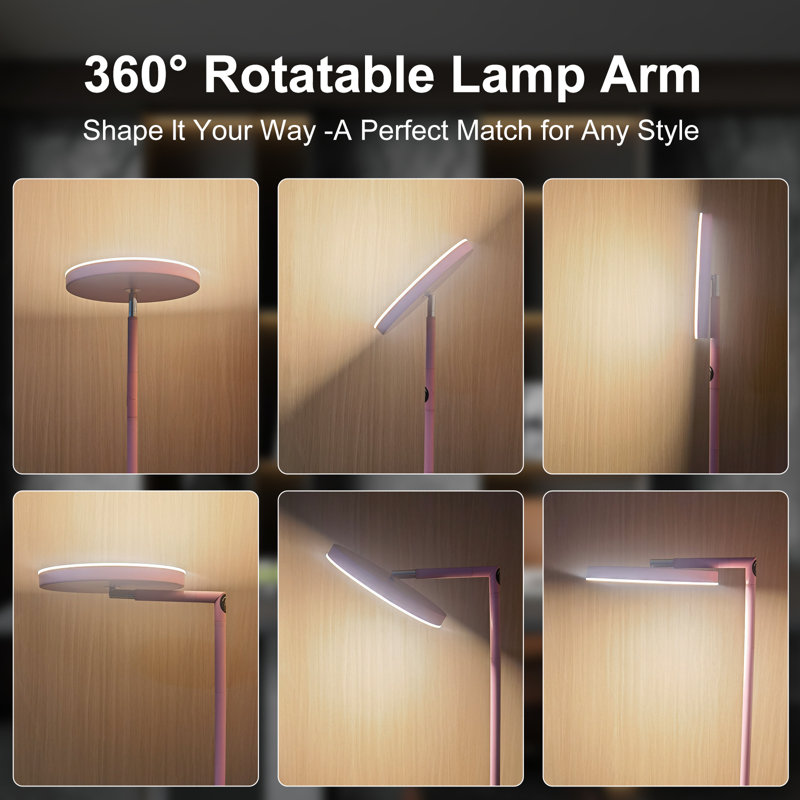 Lampadaire DEL pliable Glam Pink à 90°, 30 W, 3000 lm, ultra-lumineux, avec télécommande, variation progressive de l'intensité et de la température de couleur. Lampe haute moderne.