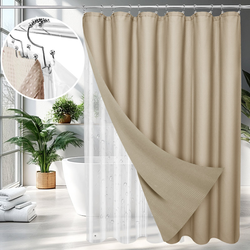 Ensemble de doublure de rideau de douche réversible imperméable 3 en 1 avec 12 crochets en acier inoxydable, Tanné