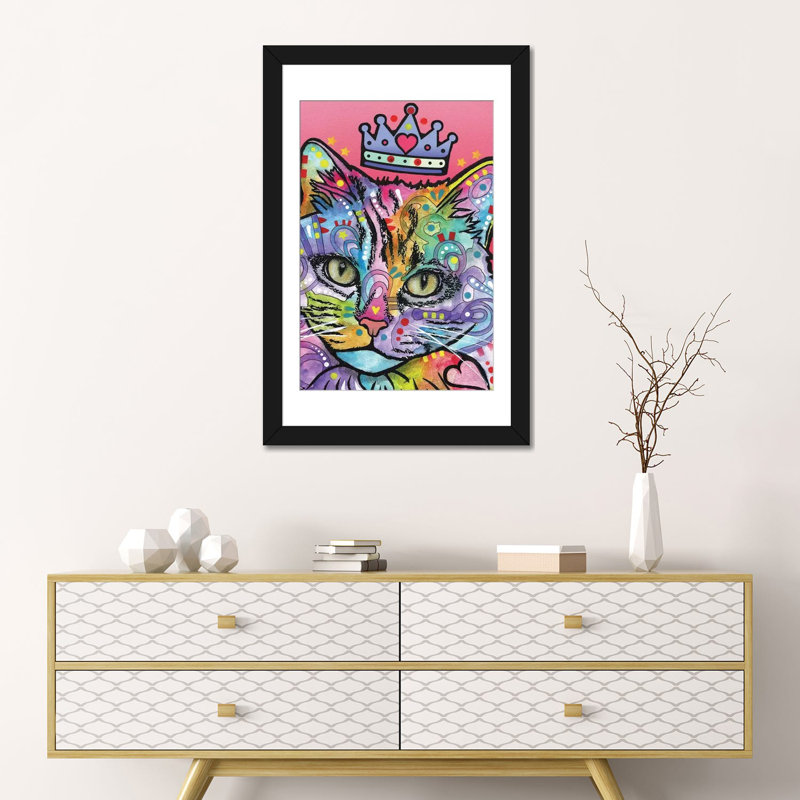«Love Cat», impression sur toile, H 32 po x l 24 po x P 1 po, Papier d'art encadré noir, Blanc