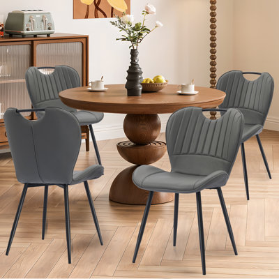 Modern Curved Faux Leather Upholstered Dining Chairs by Dovecove