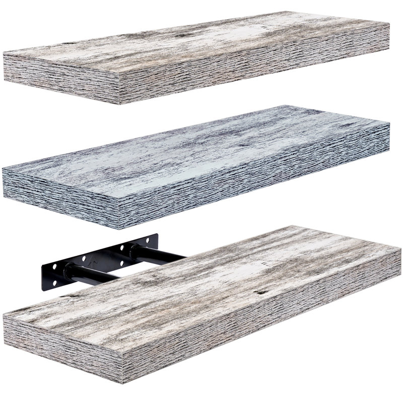 Sorbus 16" Long Floating Shelves with Invisible Mounting - Set of 3, Blue/White, Blue/White