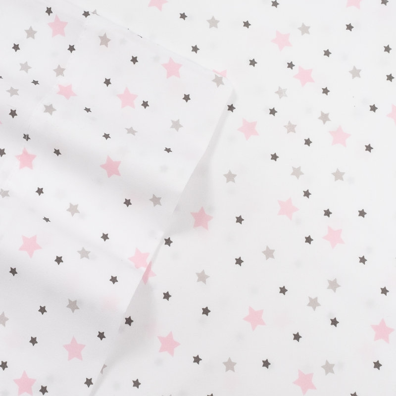 White and Pink Stars Microfiber Kids' Full Sheet Set