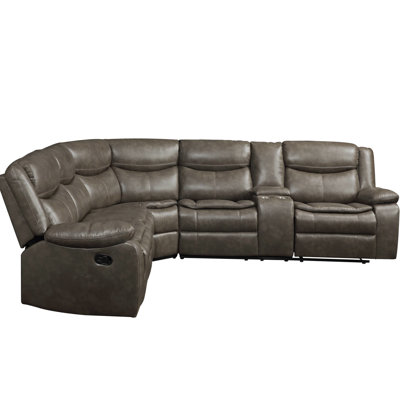 Stylish Taupe Faux Leather Reclining Sectional With Materials & Console Modern Seats Neat Appearance