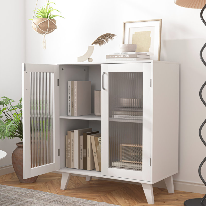 Armoire blanche moderne avec tablette réglable et 2 portes en verre, polyvalente pour la cuisine, le salon, les portes de rangement d'entrée à usage domestique - blanc, tablette, construction à long terme