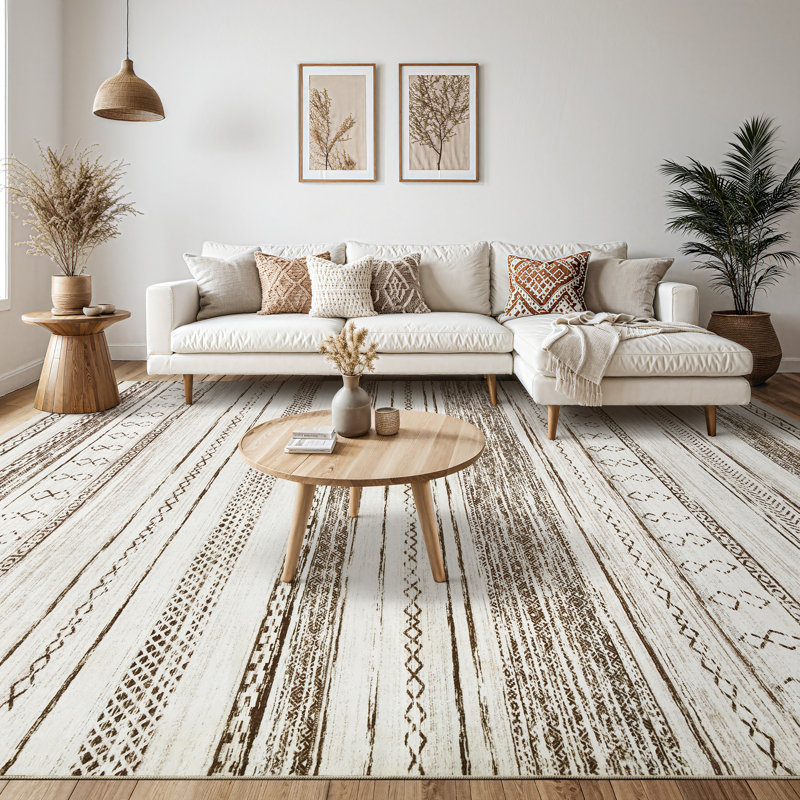 Anthonyville Area Rug Living Room Rugs: Washable Boho Large Neutral Farmhouse Soft Moroccan Stain Resistant Indoor Floor Carpet for Bedroom Nursery Kids Playroom Office Dining Room Home House Decor- Brown