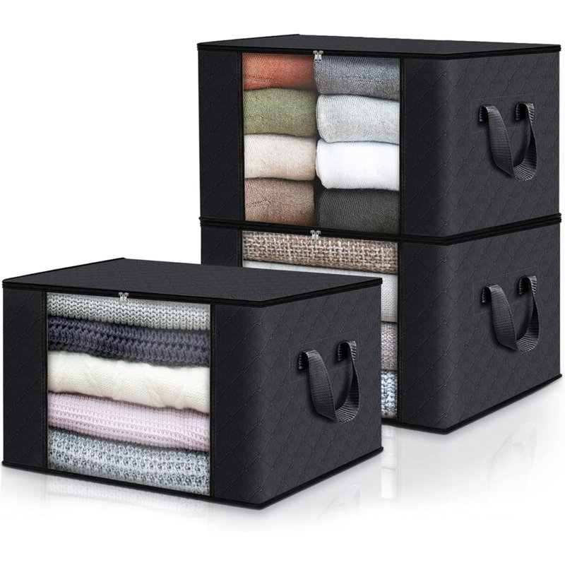 3 Pack Clothes Storage, Foldable Thick Fabric Blanket Storage Bags, Storage Containers For Organizing Bedroom, Closet, Clothing, Comforter, Organization And Storage With Handle