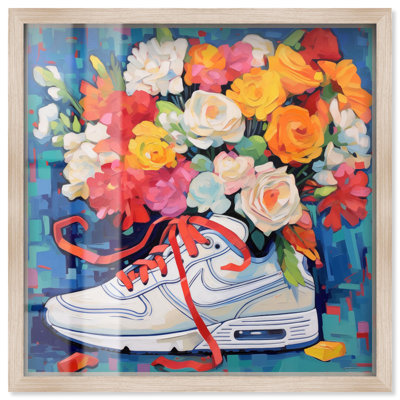 Art mural fantaisiste Sneaker avec fleurs