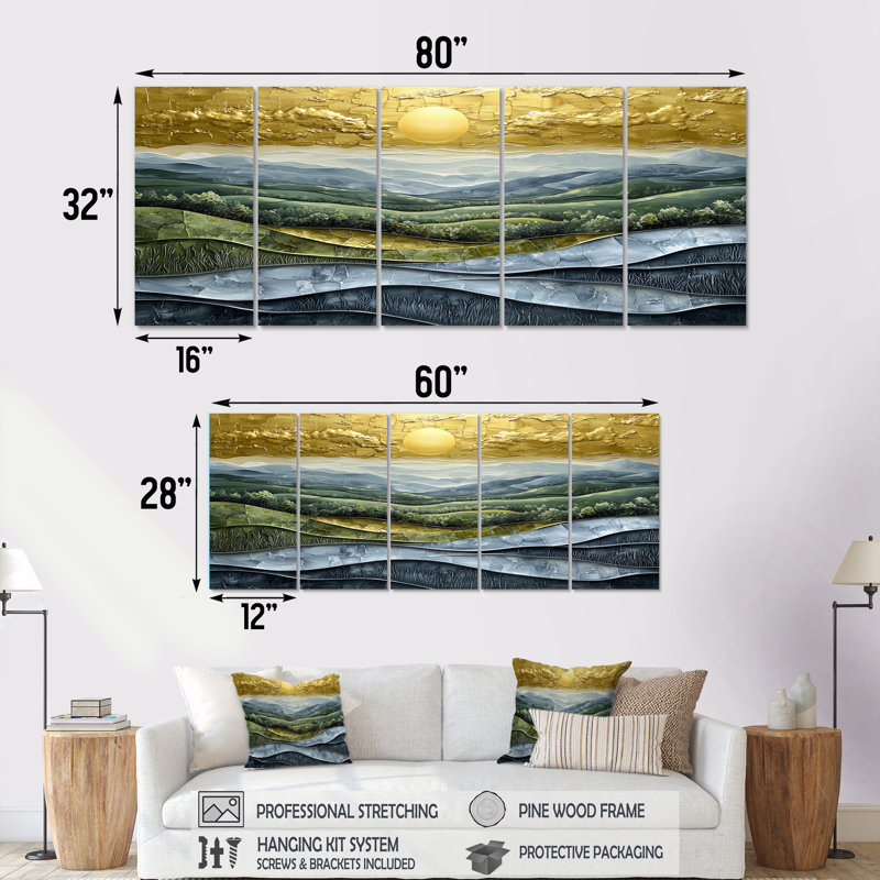 «Green Alpine Meadows Abstract Landscape I - Landscape Art», ensemble d'art mural, H 28 po x l 60 po