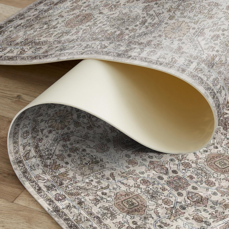 Tapis beige en vinyle facile à nettoyer Selena, Beige, Rectangulaire 2 pi x 6 pi