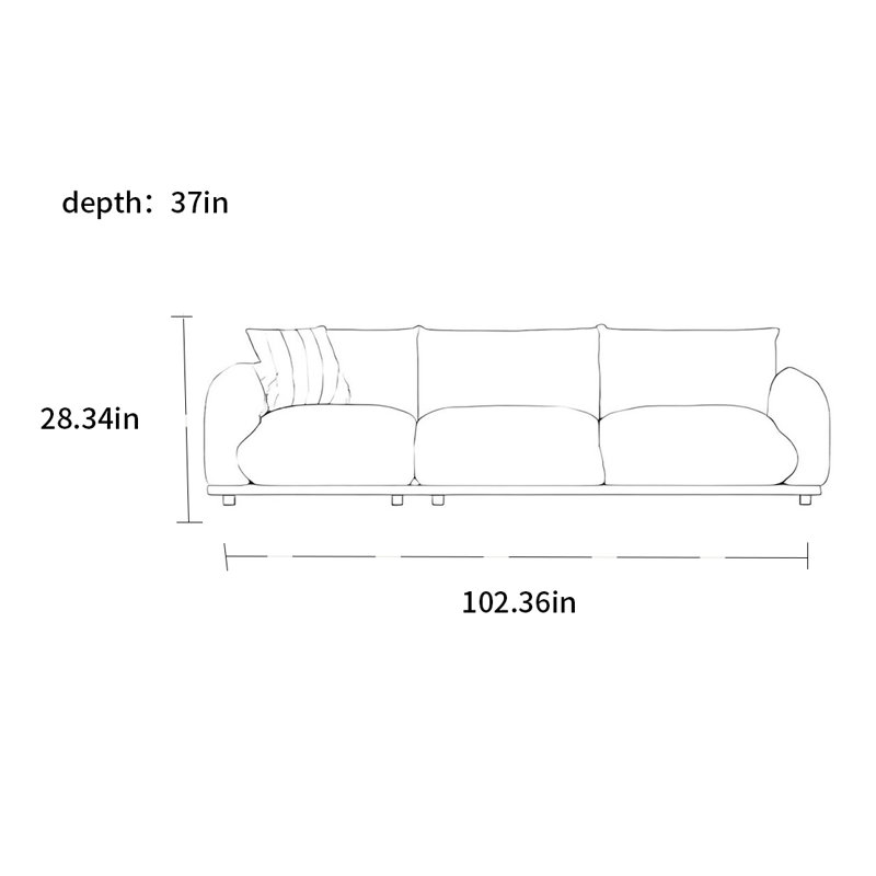 Canapé en tissu Wabi-Sabi, H 28,34 po x l 102,36 po x P 37 po, Blanc