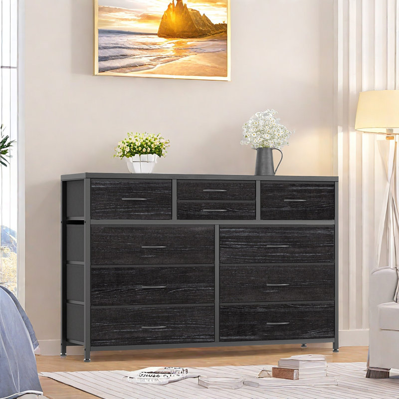 10 Drawers Dresser, Fabric Storage Drawers For Closets, Black Willow