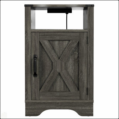 Table de chevet Farmhouse, table de bout rustique en bois avec prises électriques et station de recharge pour appareils