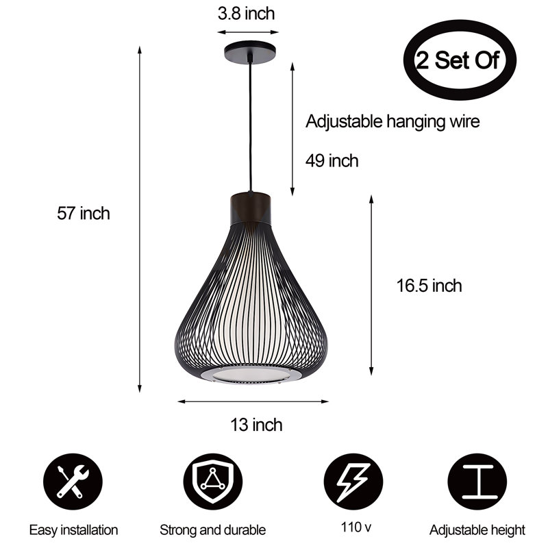 1 - Luminaire suspendu simple à intensité variable avec finition noire