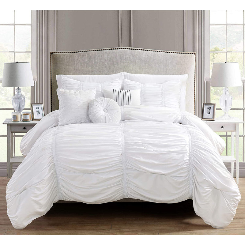 Modern Comforter, White, King Comforter + 10 King Pillowcases