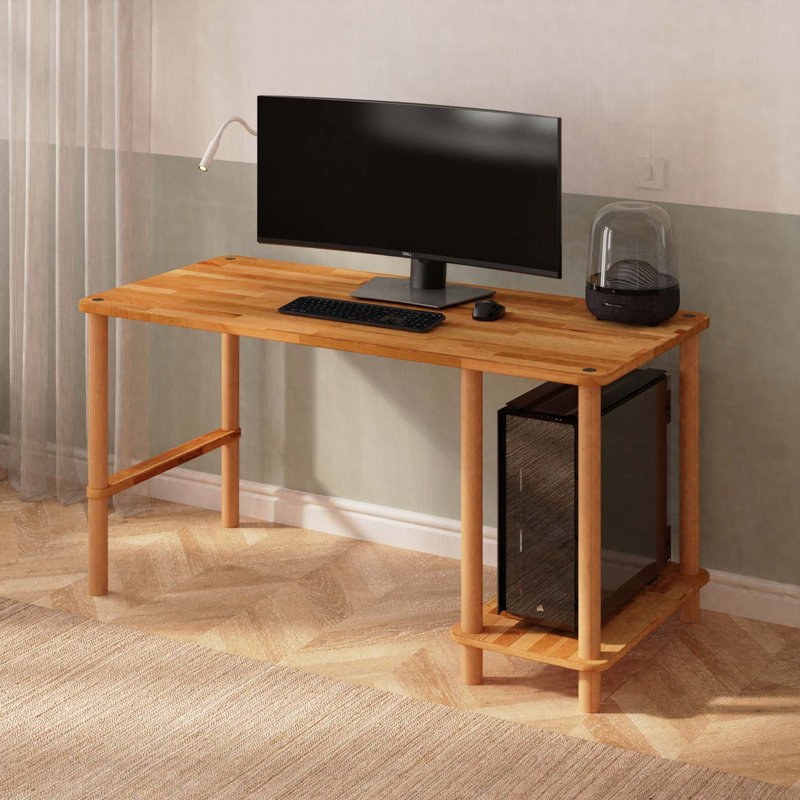 Pierre Home Office Desk, Solid Beech Wood Minimalist Writing Desk, 29.9" H x 59" W x 27.5" D