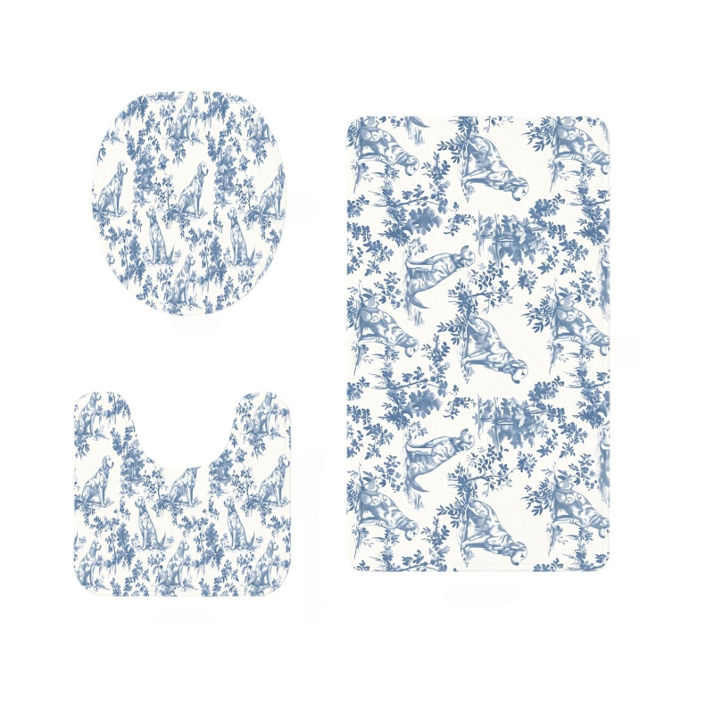 Ensemble de 3 tapis de douche Blue Dog Toile