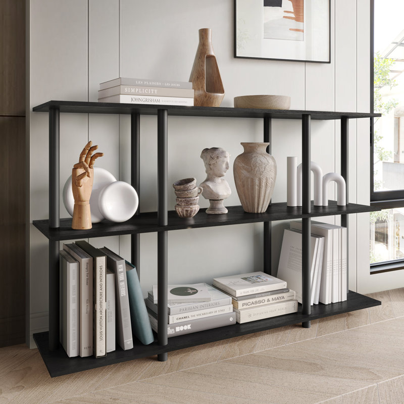 Easy Twist Assembly 3-Tier Wide Display Shelf In Black, Black