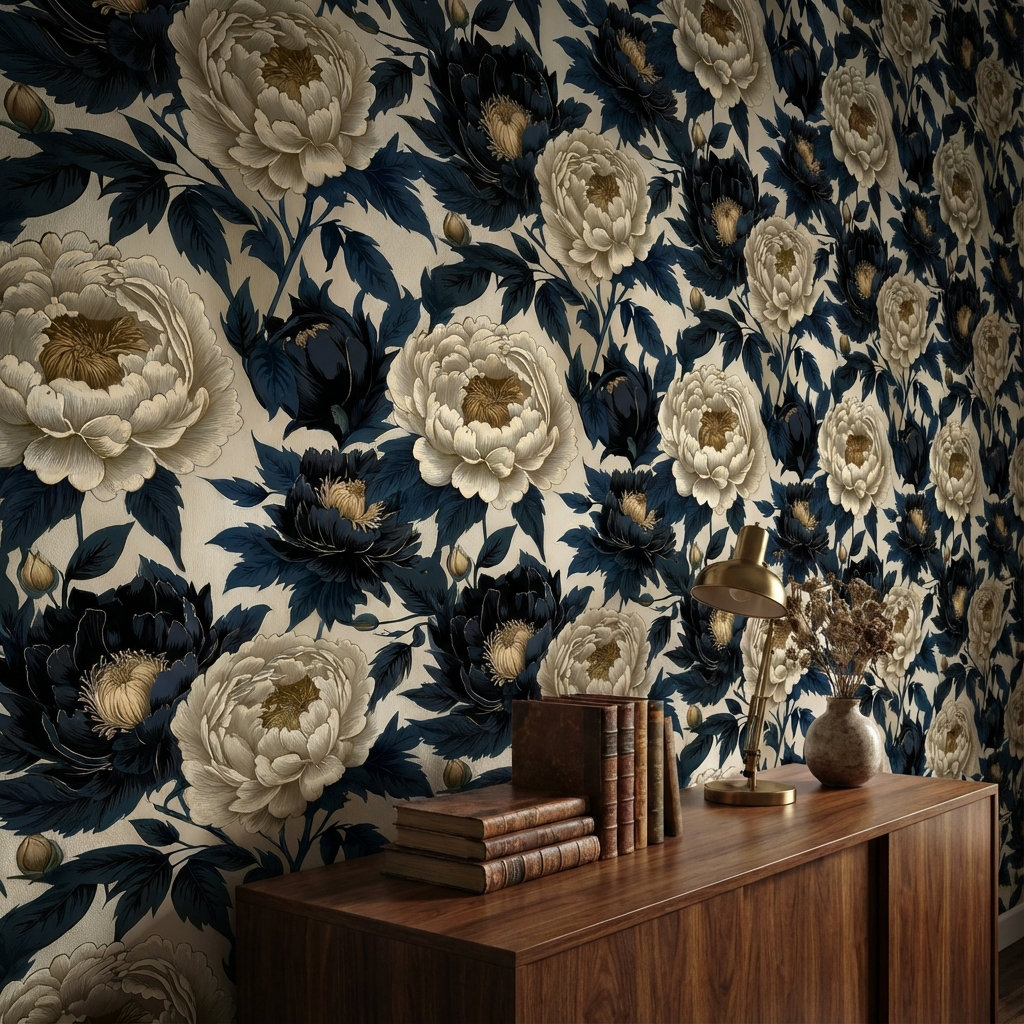 Lark Manor Floral Wallpaper Navy Detailed Wall Mural - Wayfair Canada