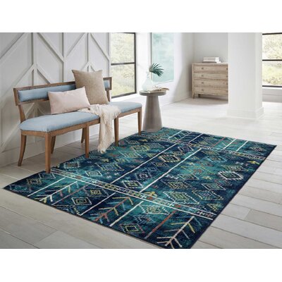 Abstract Wool Teal/Blue Indoor / Outdoor Area Rug -  Beverly Hills Rugs, Hills--444-8x11