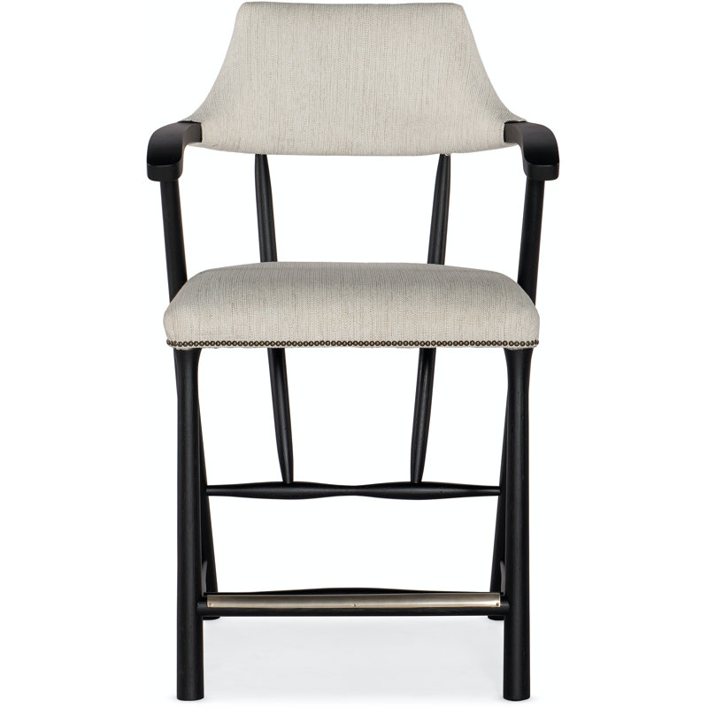 Adjustable Black Leather and Wood Counter Stool