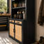 Armoire de rangement en bois de pin et fer Aaliyah H 83 po avec huche ouverte, panneau arrière en panneau perforé, 2 tiroirs et 2 portes