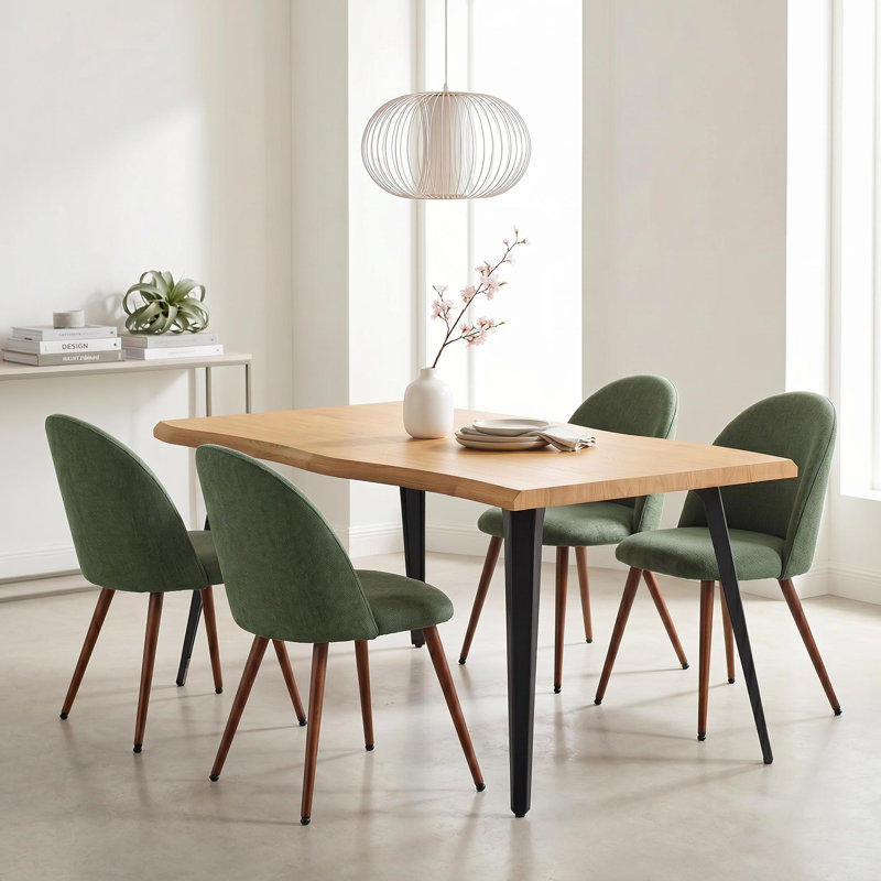 Shivani 5-Piece Dining Set - 63” Wood Table with Modern Wavy-Edge Design for Kitchen Dining Room, Brown, Haven Green/Brown