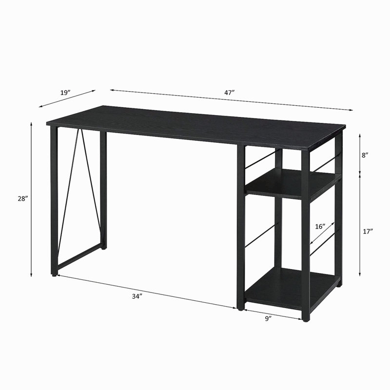 Bureau d'écriture rectangulaire avec tablette à 2 niveaux, Noir