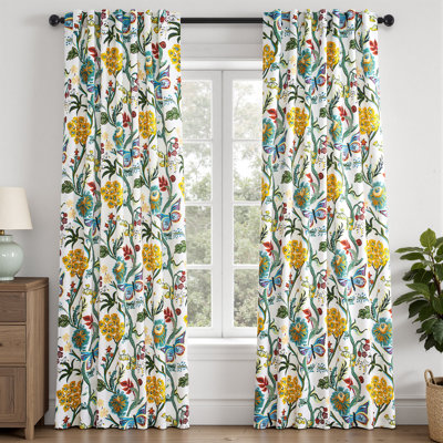 Floral Patterned Curtains Mid Century Botanical Drapes,Room Darkening Curtain,Rod Pocket Back Tab Floral Drapes,Set of 2
