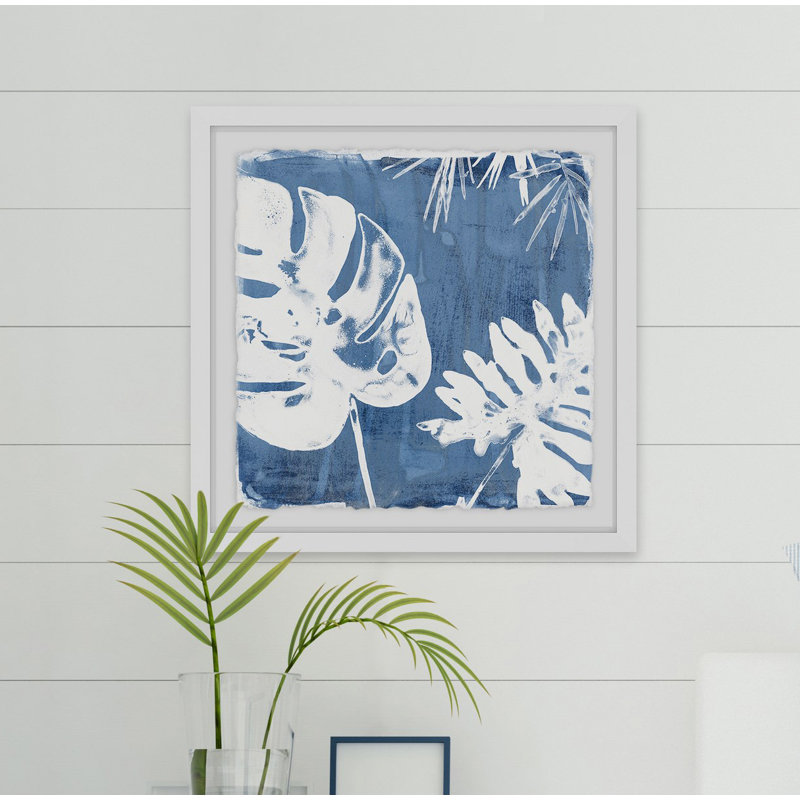 « tropical indigo prints ii », reproduction de peinture acrylique encadrée, H 12 po x l 12 po x P 3,5 po