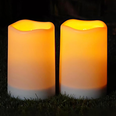 Solar Candles Outdoor Waterproof, Rechargeable Candles, Solar Powered Flameless Candles for Outdoor, Lanterns, Sensor Only, Dusk to Dawn, 3"x5", Set of 2