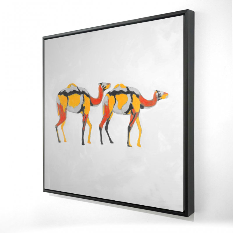 Toile abstraite encadrée grise de dromadaires | Décoration de chambre à coucher, H 25,25 po x l 25,25 po