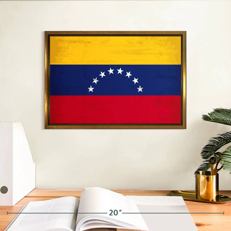 Drapeau du Vénézuéla, Cadre flottant doré, 13 po x 9 po