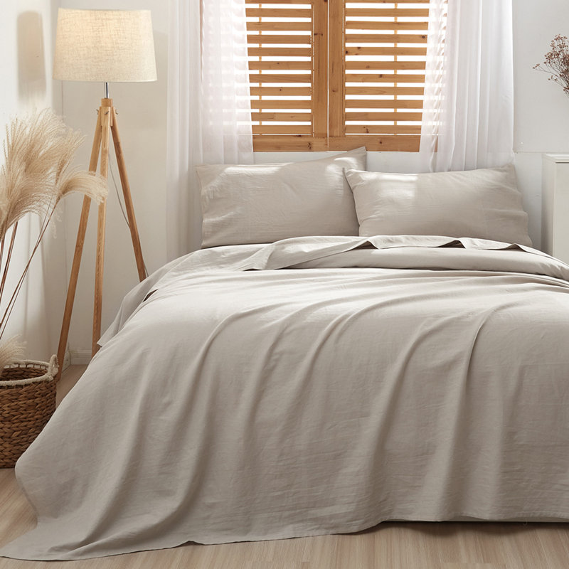 Ensemble de draps 100% lin français Lived in Look, Ensemble de draps pour grand lit avec 2 taies d'or