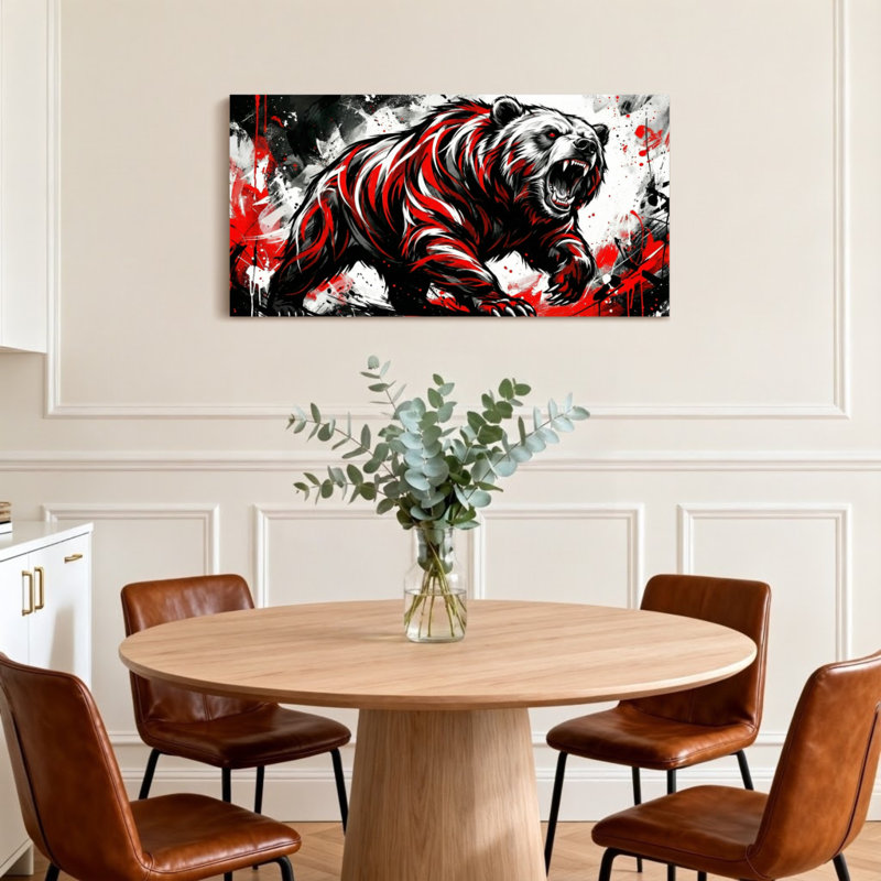 Animaux, ours rouge et noir avec une expression fâchée, H 20 po x l 40 po