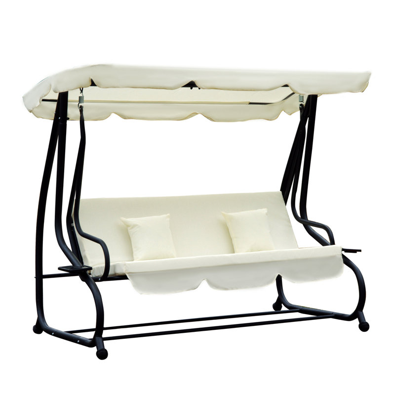 3 Person Porch Swing with Canopy, Cream White