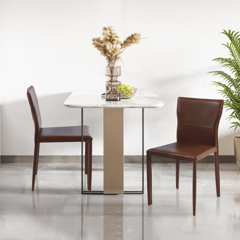 Chaise rembourrée en cuir Angelicia, Marron foncé