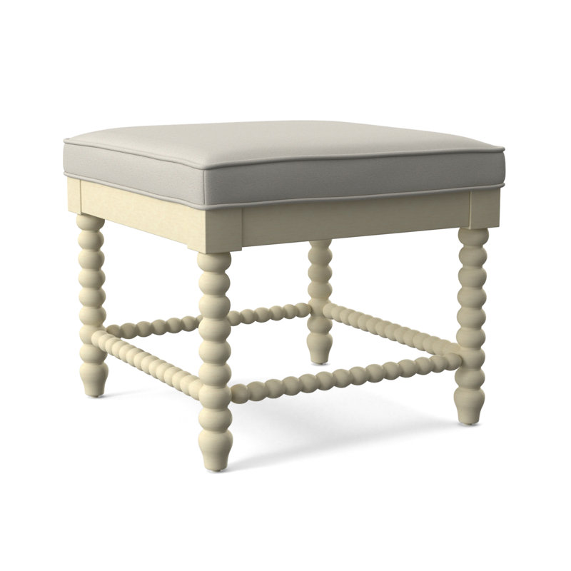 Lind Island Upholstered Bench, Bisque Finish, White Performance Fabric