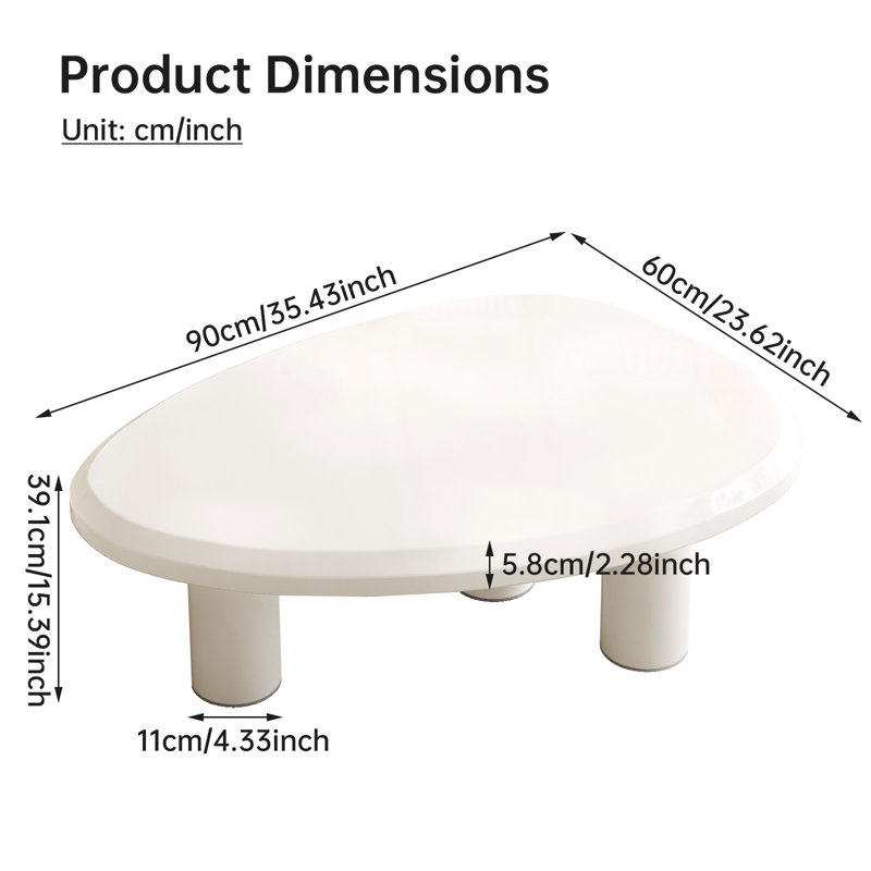 Modern Triangular Cream-White Low Coffee Table with a Three-Leg Design, Suitable for Living Rooms