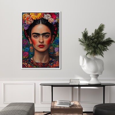 Pop Urban Street Frida Kahlo Colorful Floral Portrait Vibrant Bedroom Artwork Framed Canvas Print Wall Art