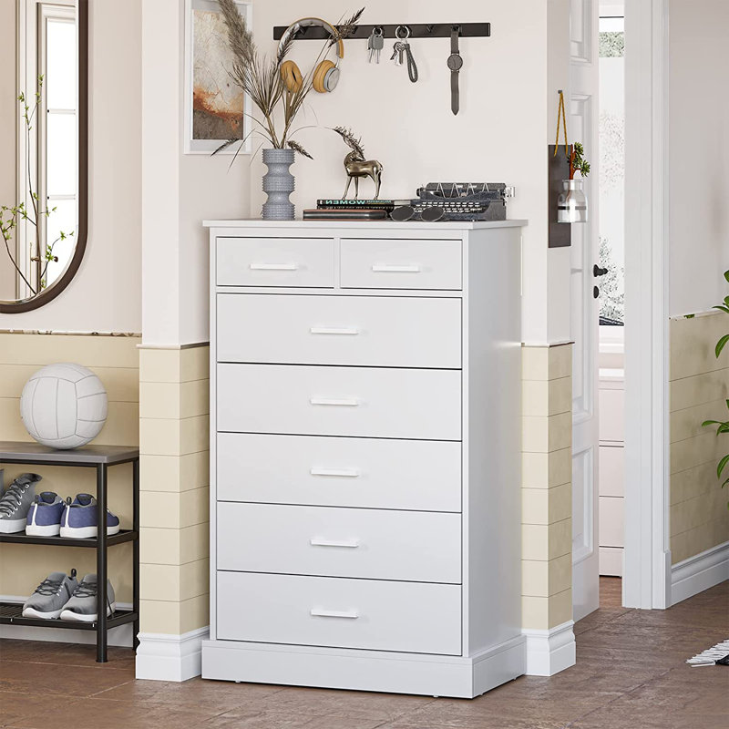 White Tall 7-Drawer Wood Storage Dresser