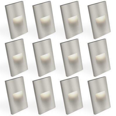 Éclairage de marches à DEL vertical Luxrite, 5CCT, 3W, 150LM, faisceau 90 °, à intensité variable, 120V, IP65, couvercle de plaque interchangeable, intérieur / extérieur, paquet de 12 en nickel brossé