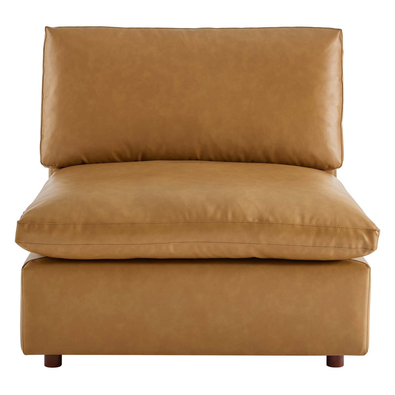 Chaise sans accoudoirs rembourrée en cuir Vegan, Simili cuir brun clair