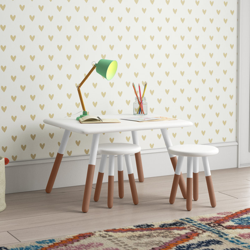 White and Natural Wood Kids Activity Table and Stool Set