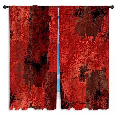 Rideaux de fenêtre rouges et noirs avec éclaboussures et rideaux obscurcissant - 2 panneaux