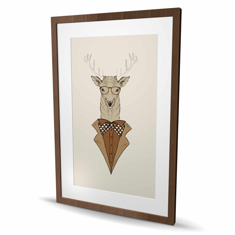 Cerf avec un manteau brun - reproduction encadrée mate pour la décoration intérieure