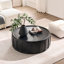 Table basse ronde de 35,43 po pour table de salon en fibre de verre, table basse au design moderne pour bureau, appartement, sans assemblage, noir mat