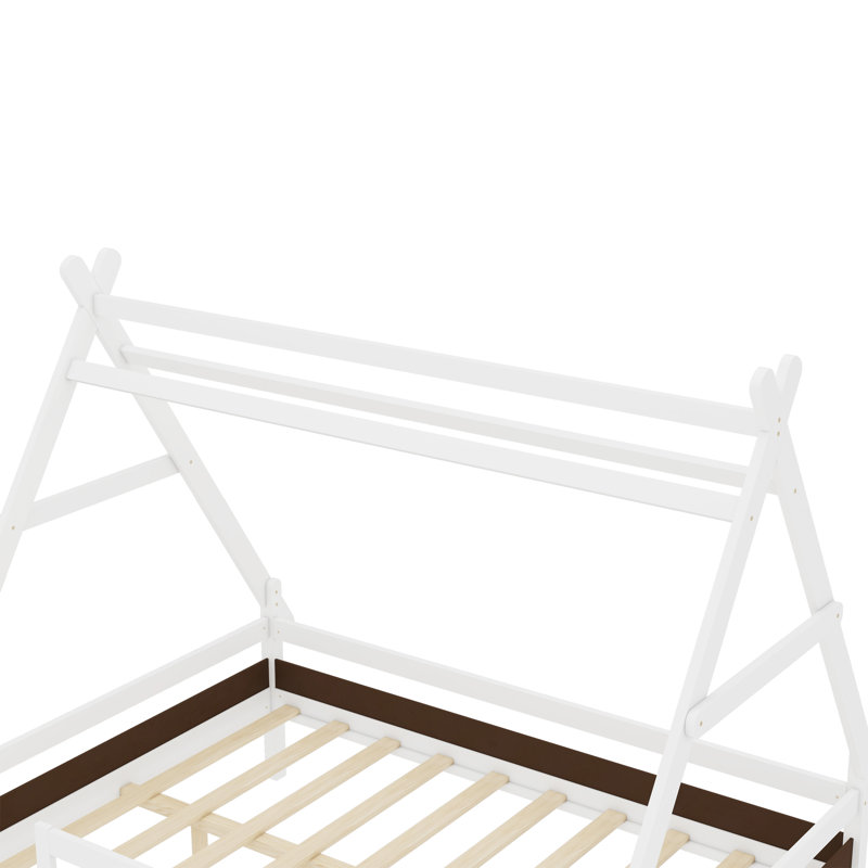 Lit plateforme simple avec escalier, structure de lit simple en bois massif, Lit double, Blanc